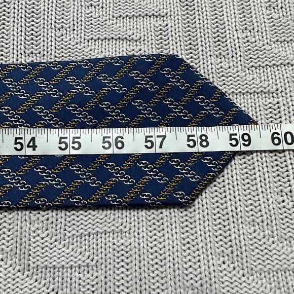 Vintage Fendi navy blue chain plaid Italian silk tie - Picture 5 of 6